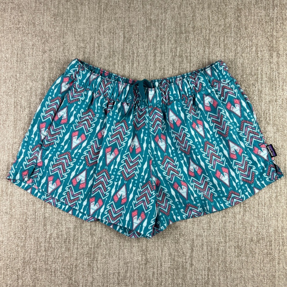 Patagonia Barely Baggies Shorts Women XS Teal‎ Ikat Geometric Hiking Activewear